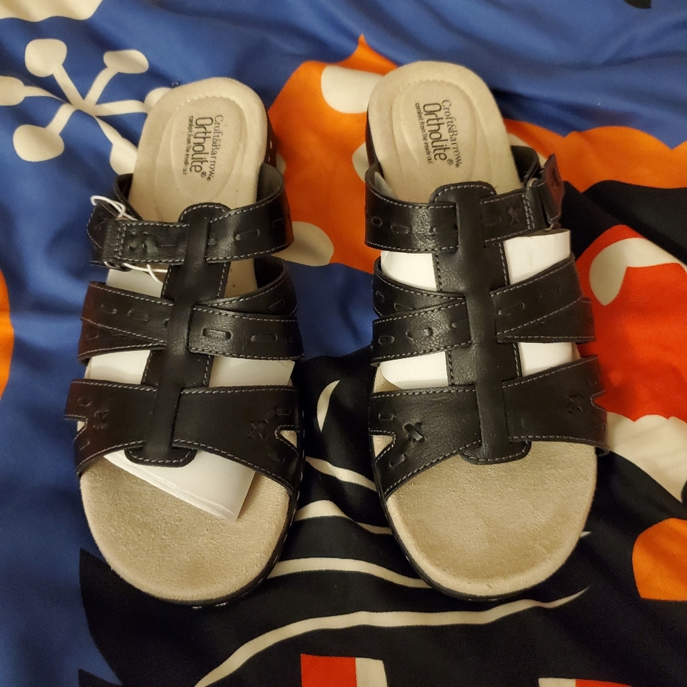 Black slip on sandals